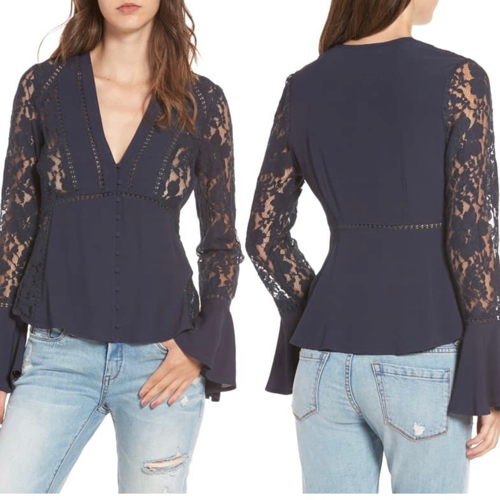 ASTR Hallie Lace Blouse in Navy NWT!